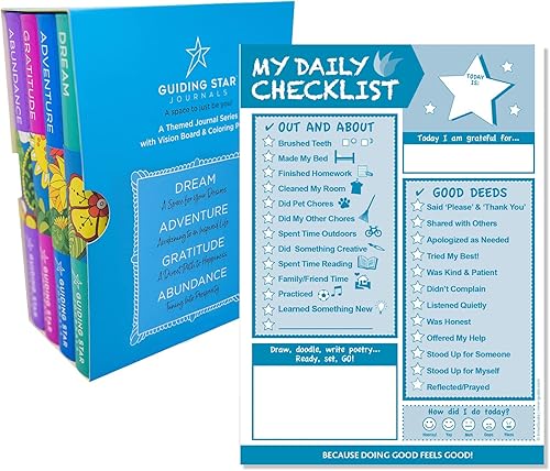 Paquete 2 en 1 lista de verificación diaria para niños y juego en caja de cuatro diarios temáticos, InnerGuide