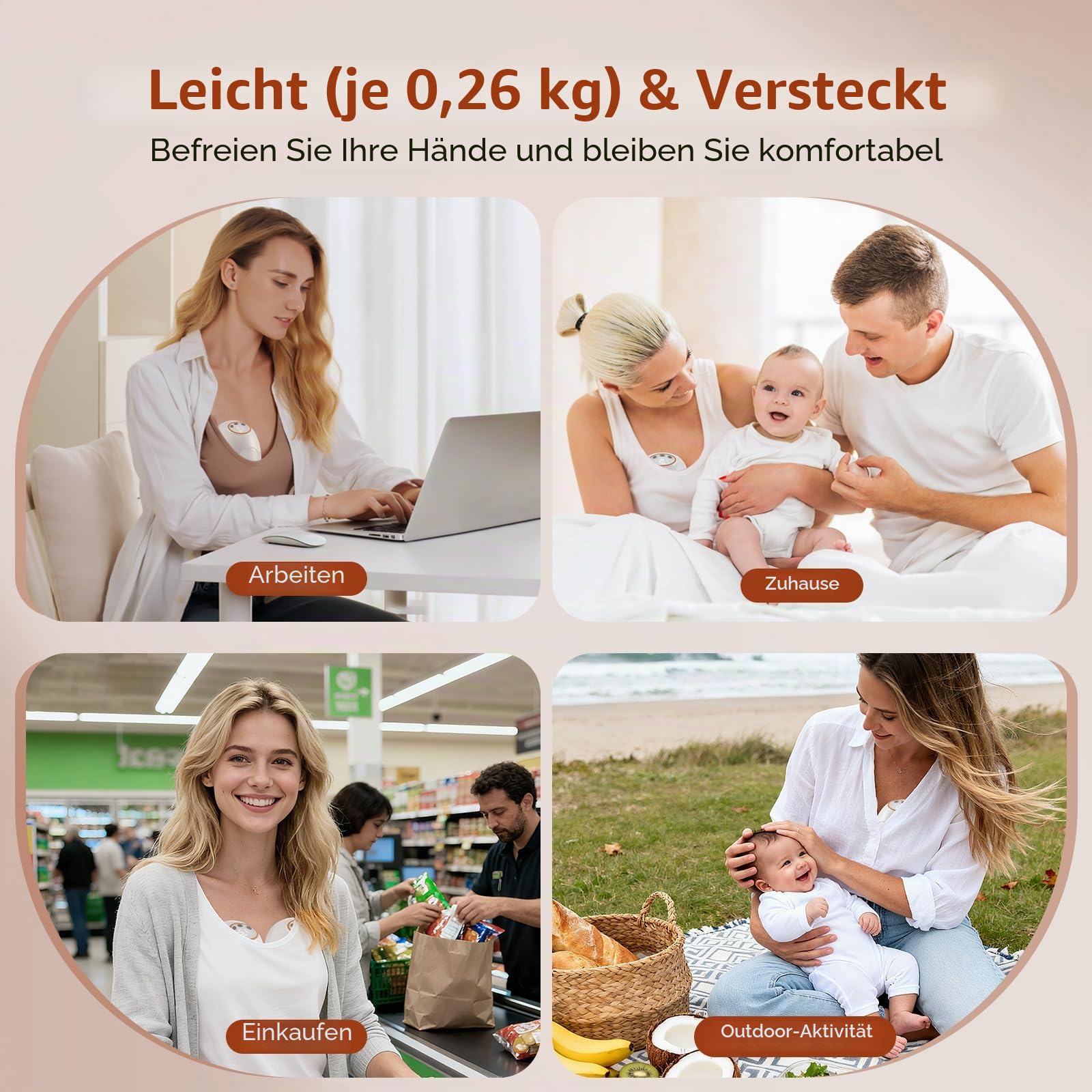 Freihändige Milchpumpe, 2 Pack tragbare Pumpen mit 4 Modi und 12 Stufen, tragbare elektrische Milchpumpe mit 17/19/21/24-mm-Aufsätzen für Zuhause, Arbeit und Reisen (Weiß)