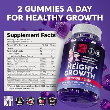 Height Growth Gummies with Melatonin for Kids & Teens - Ashwagandha for Kids - Melatonina Para Ninos - Height Growth Supplement - Teen Boy Vitamins - Grow Taller Supplement - Kids Melatonin Gummy