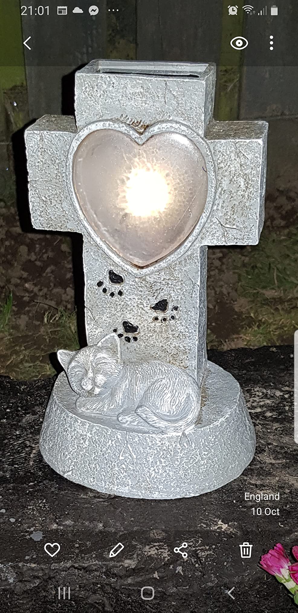 Festive Lights Memorial Cat Gravestone Light - Solar Powered Outdoor ...