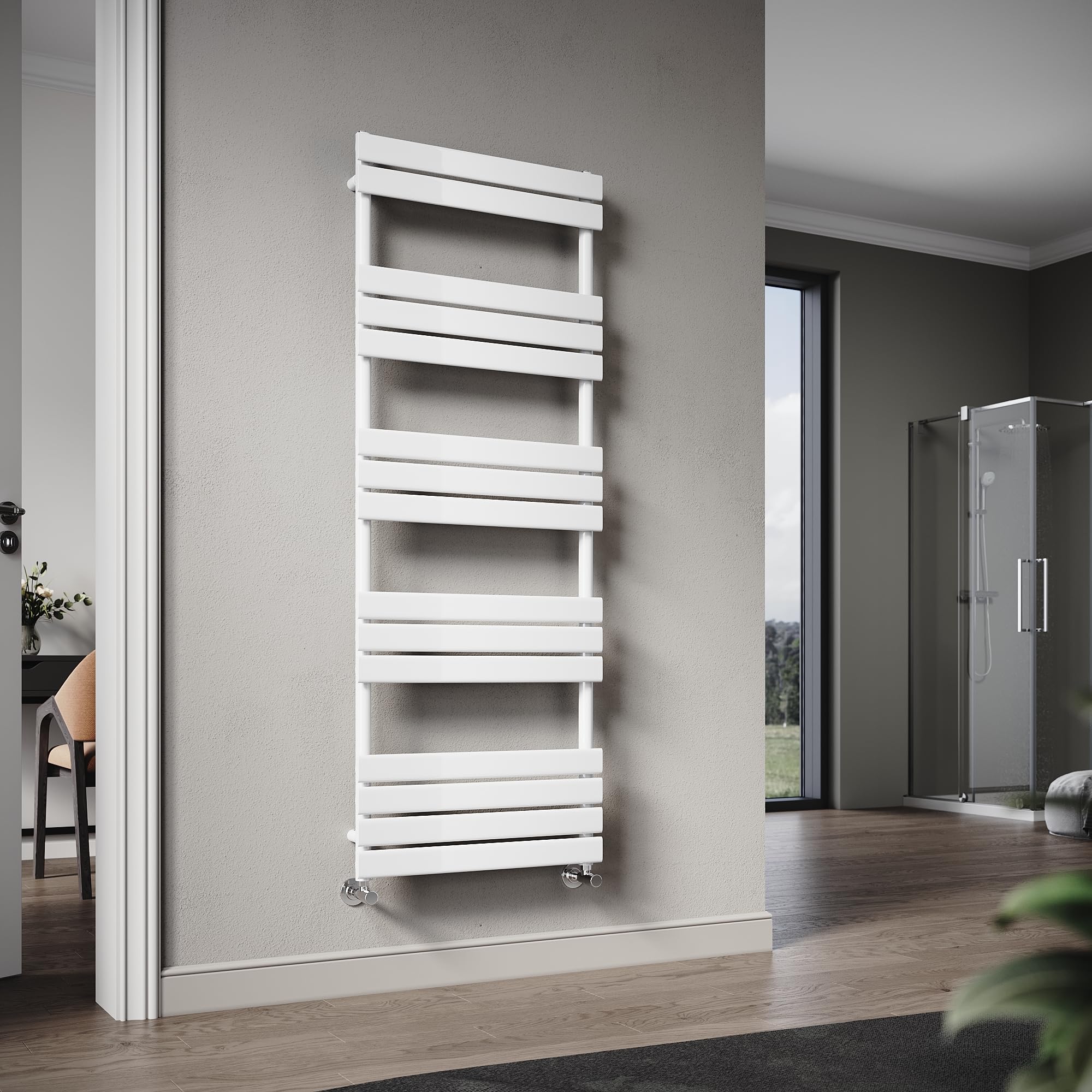 ELEGANT 1600 x 600mm White Flat Panel Bathroom Heated Towel Rail — image 1