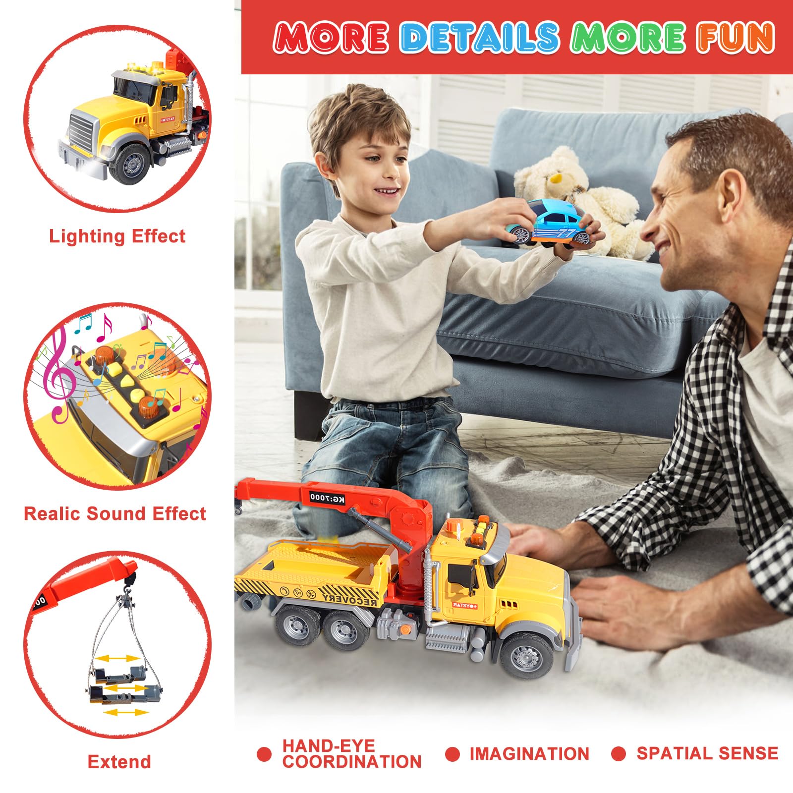 Multipurpose Tow Truck with Small Off-Road Vehicle, Truck, Racing Car, Large Truck with Light and Sound - Image 3