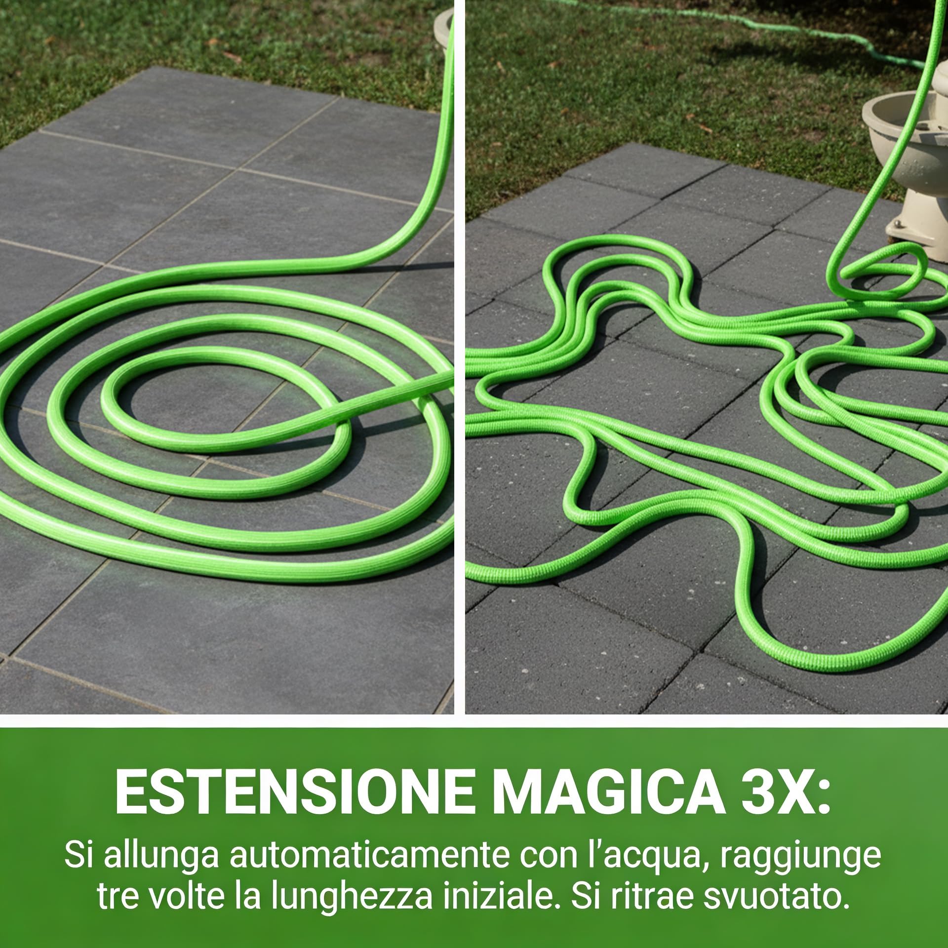 Tubo Estensibile da Giardino 14m 1/2'' Kit Completo con Lancia, Anti-Nodo, Antitorsione, Atossico, Raccordi Rapidi, Made in Italy
