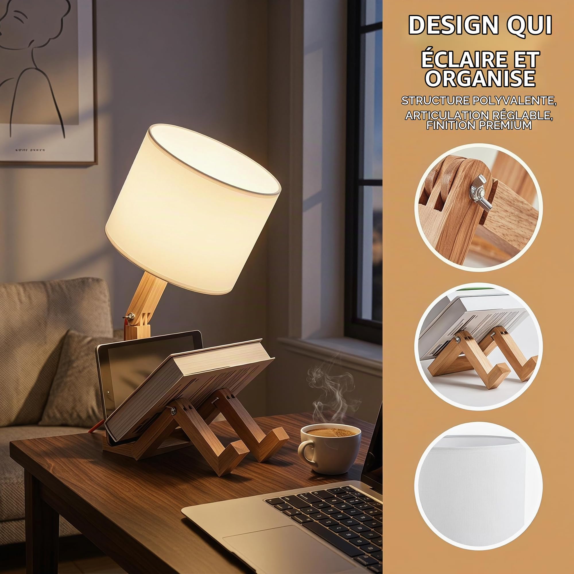 BARCELONA LED YOKI Lampe De Table En Bois Articulée E27