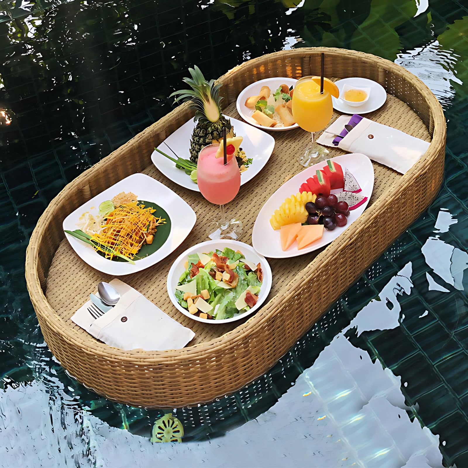 Prettiee Floating Serving Tray for Drin & ac Ideal for Poolside Hot Tub & Beach Parties Lightweight Waterproof Perfect for Entertaining (Apricot D)