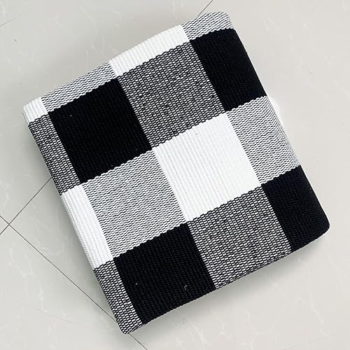 Miniatura 9 de USTIDE Alfombra de lana cuadriculada de 8 x 10 pies, color blanco y negro, alfombra tejida de algodón para interiores, para sala de estar,