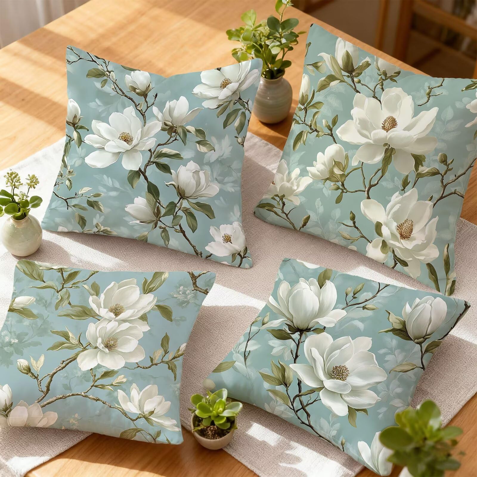 Vert Sauge Housse Coussin 60x60 Beige Taie Oreiller 60x60 Lot de 4 Super Doux Protege Oreiller 60 x 60 Decoration Automne Taie D'oreiller Carrées Coussin Canape, pour Maison Salon Chambre E - 222