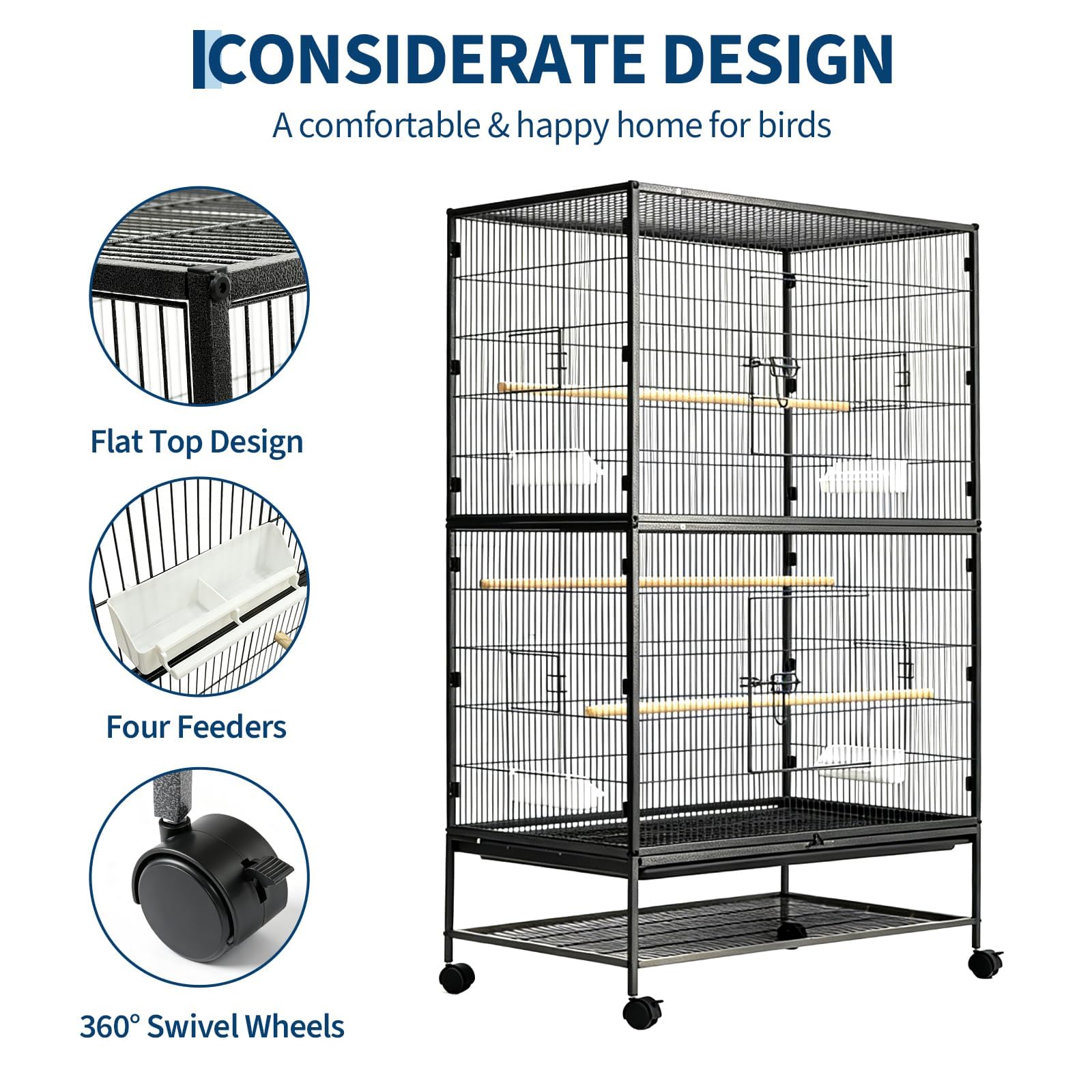 Garvee - Jaula grande para pájaros (155 cm, con soportes de almacenamiento, comederos incluidos, doble piso, ideal para periquitos