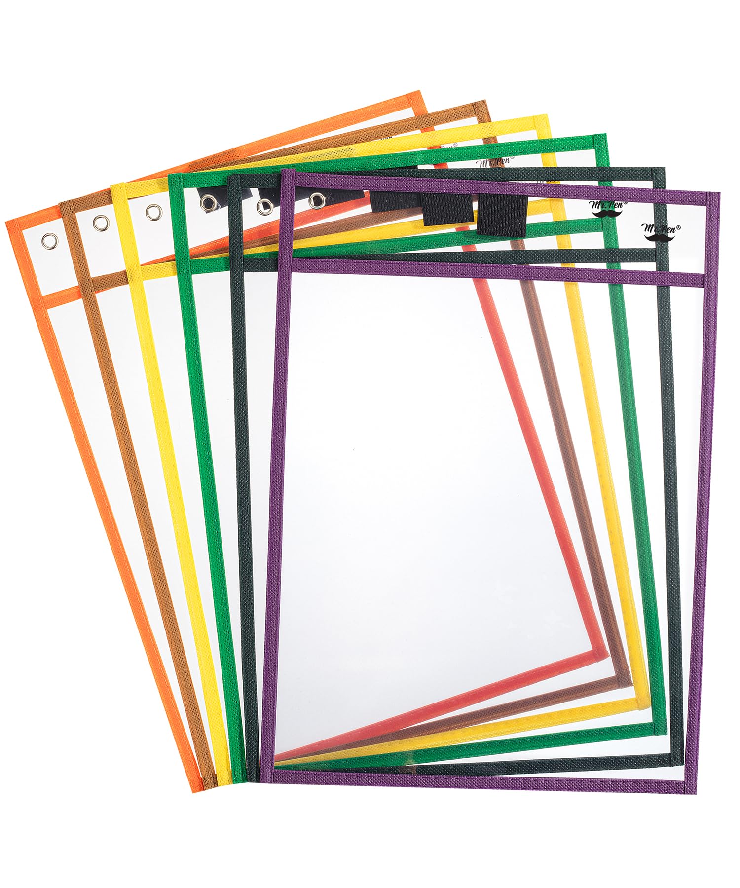 Mr. Pen Dry Erase Pocket Sleeves, 6 Pack, 10x14 inches, Multicolored Border, Plastic, Reusable Dry Erase Sheet Protectors