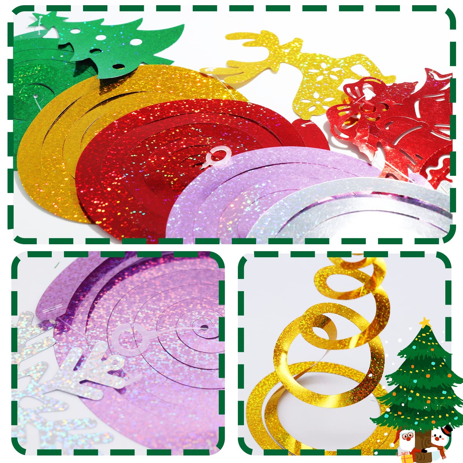 Lot De 30 Décorations De Noël à Suspendre - Multicolores, Motifs Découpés Et Spirales - Pour Plafond, Fenêtre, Sapin