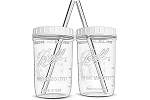 2-Pack 16 oz Clear Glass Mason Jars w/ Lids and Straws