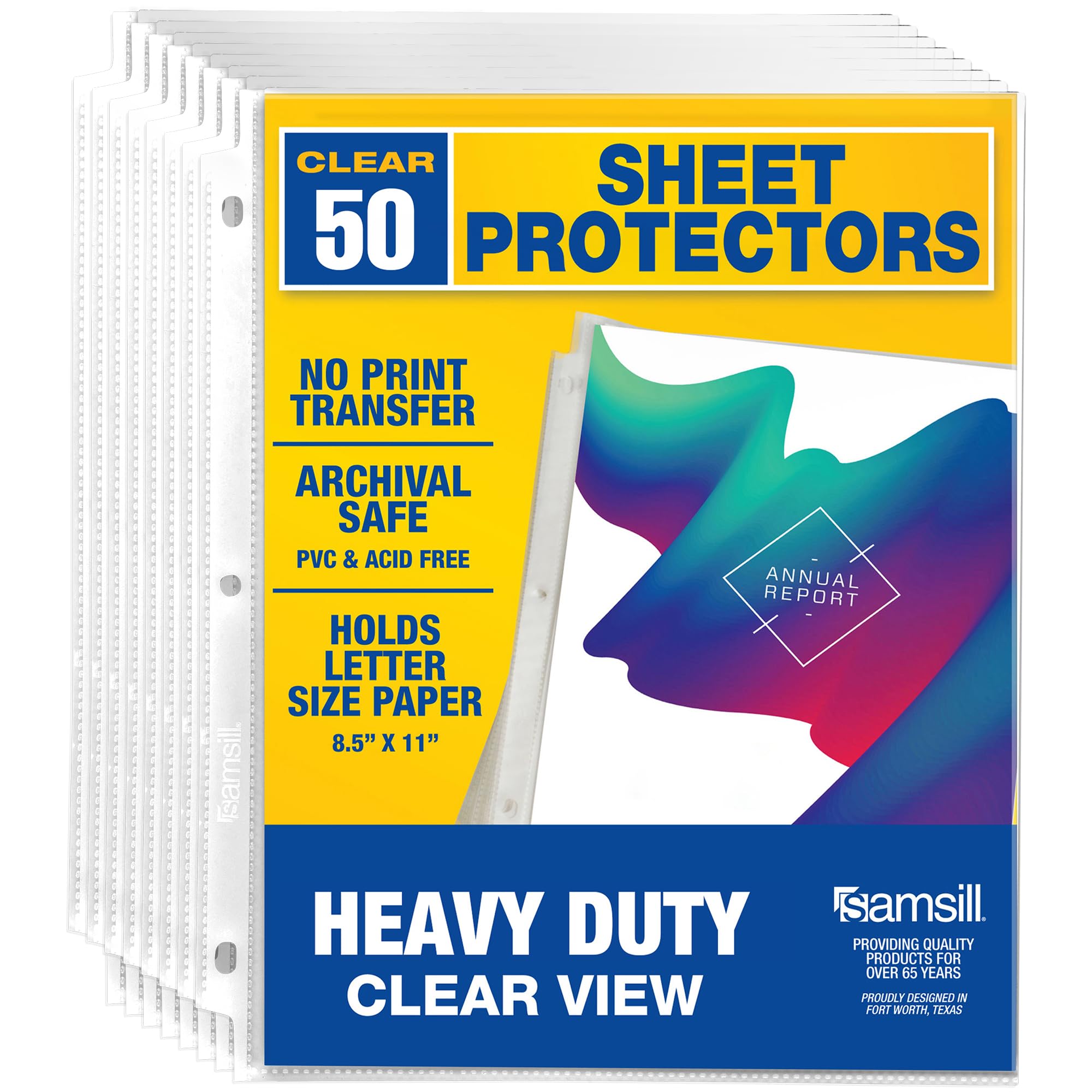 Samsill 50 Pack Heavy Duty Sheet Protectors, Crystal Clear, 8.5x11 Inch Page Protectors for 3 Ring Binder, Letter Size Protectors with Reinforced Holes, Clear Protector, Top Loading, Acid Free