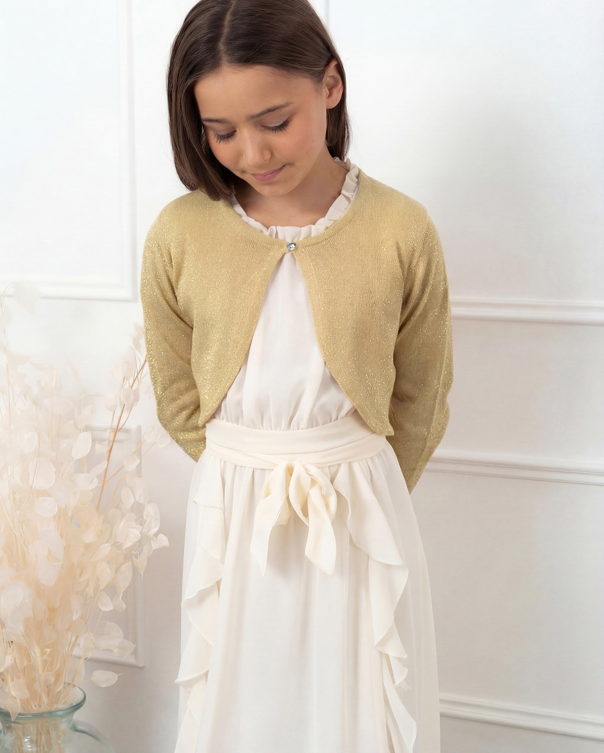 Bolerose Chicas Manga Larga Brillante Bolero Niñas Cárdigan