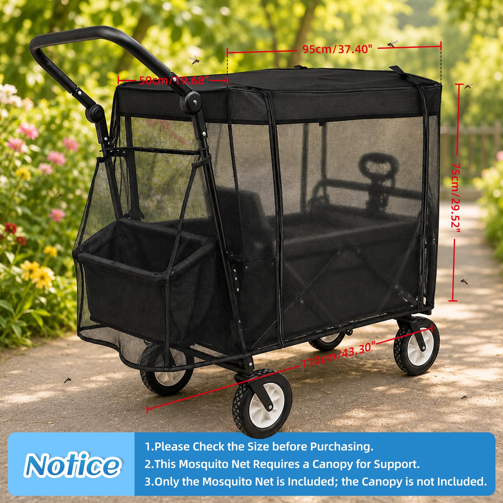 Moskitonetz Bollerwagen Universal 110x95x75 cm Insektenschutz Netz Fliegennetz Abdeckung Zubehör Faltbar