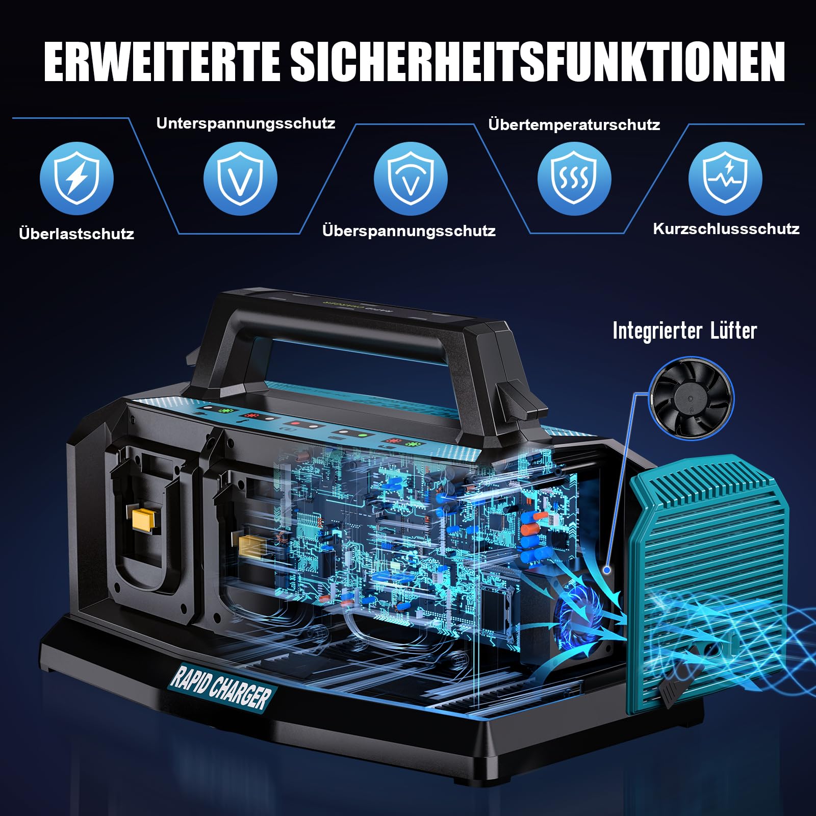 YEX-BUR 6-Ports Ladegerät für Makita 14,4v-18v Akku (Li-Ion, gleichzeitiges Laden von 6 x 18V Akkus, Akkuladestrom: 3A, inkl. Adapter, ohne Akku) DC18RC 18V Schnellladegerät