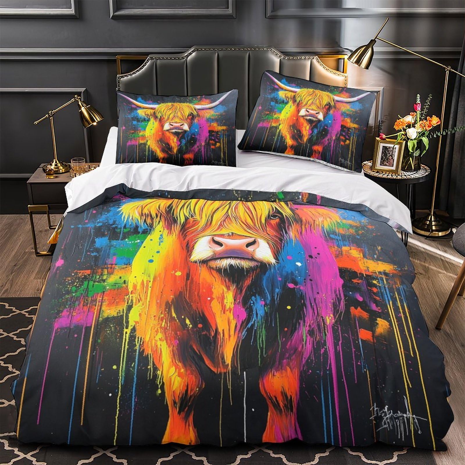 Parure de lit taureau coloré 3D 135x200 en microfibre avec housse de couette single