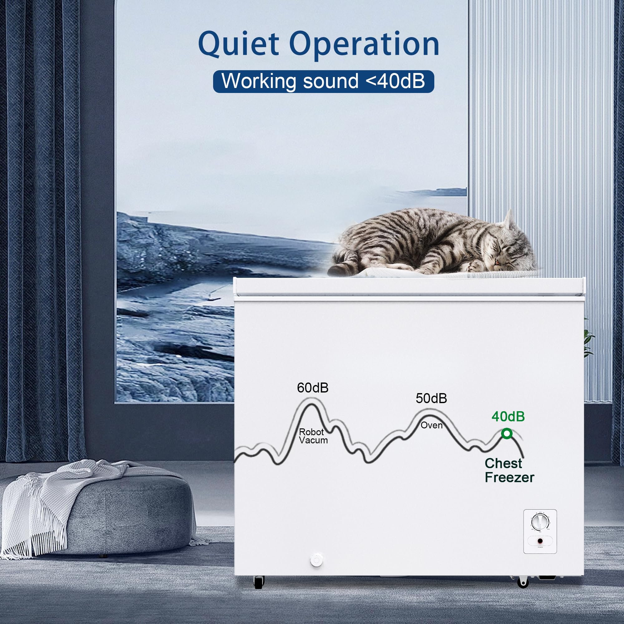 Large Chest Freezer, 10 Cu.Ft Commercial Deep Freezer With 8 Level Adjustable Temperature(-11.2°F To 10.4°F), Energy Saving Freezer With Removable Basket, Universal Wheels, White on Fridge.com - View 6