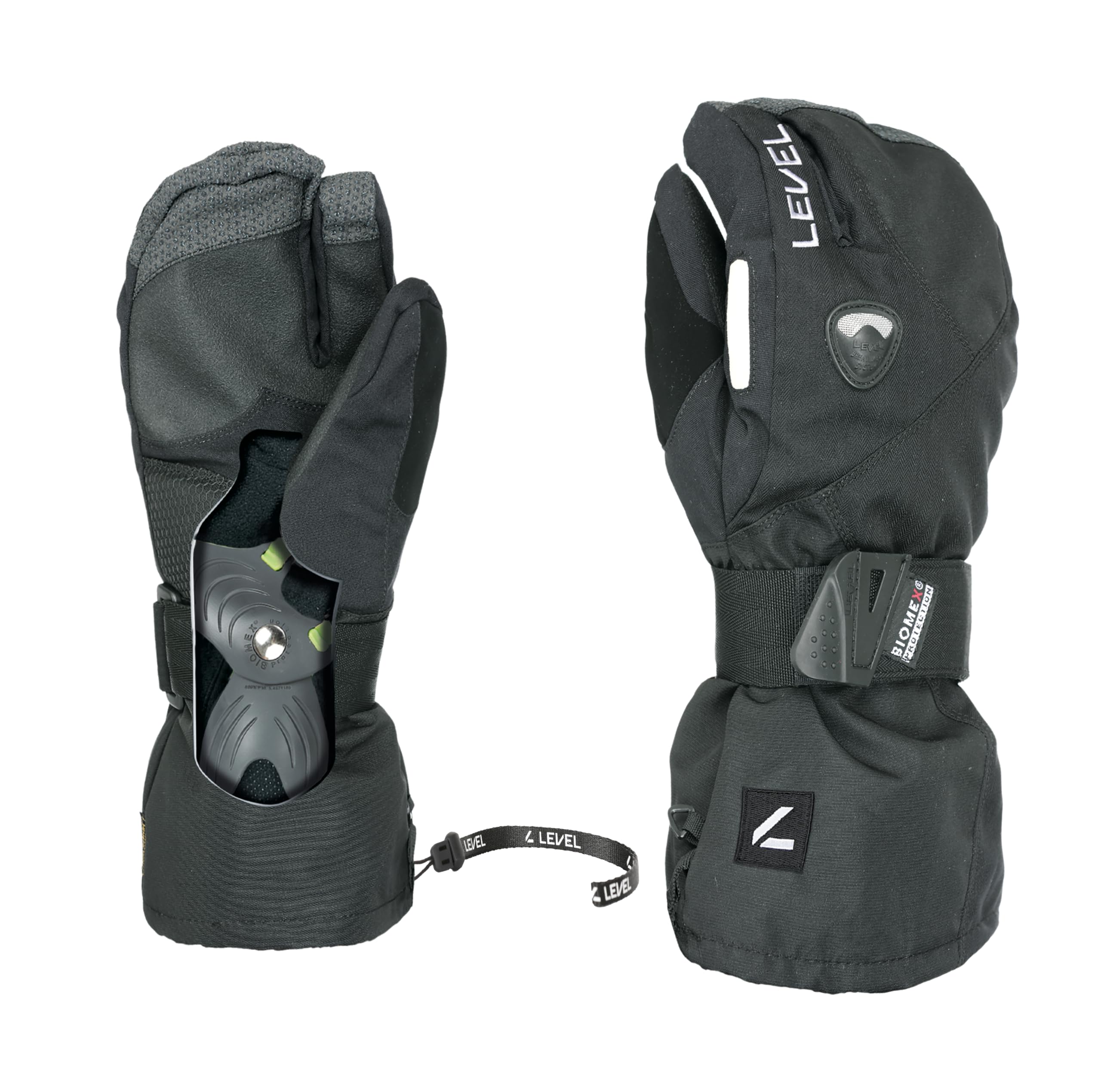 Level Fly Trigger Snowboard Gloves with BioMex Wrist Guards, Membra-Therm Dry Technology, Durable Kevlar Palms