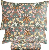 Vista 19 de QSH Juego de sábanas de tamaño individual 100% algodón egipcio, estampado de flores verdes con pájaros, mariposas y botánicas, lujo impreso, ropa