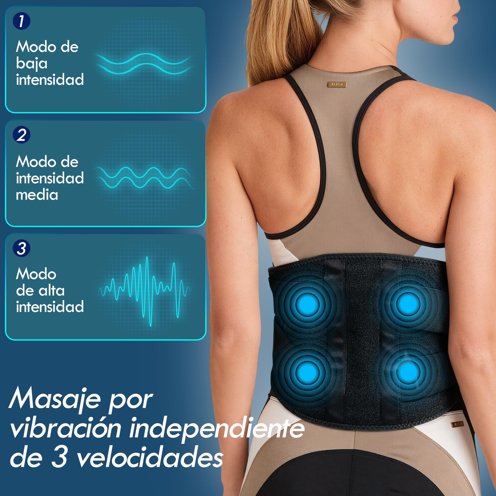 Almohadilla Eléctrica Lumbar, 16000mAh Manta Eléctrica Para Cintura Inalámbrica con 3 Modos De Calefacción Rápida y Masaje, Apagado Automático, para Espalda, Cuello, Hombros y Vientre (Negro)