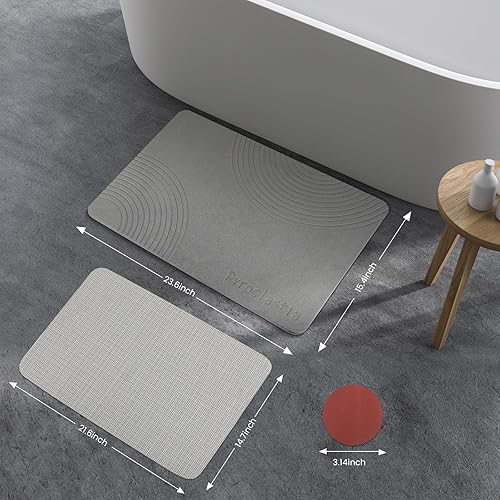 Miniatura 3 de Tapete de baño de piedra de diatomita, tapete de baño antideslizante de secado rápido, tapete de ducha de piedra para baño, 23.6 x 15.4 pulgadas
