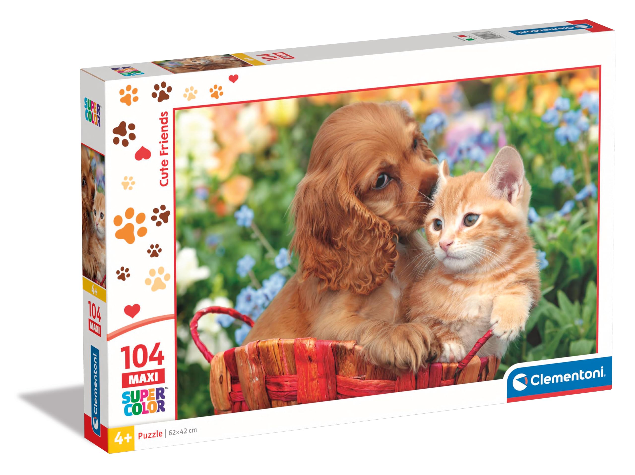 Clementoni Jigsaw Puzzle Cute Friends 104 Maxi Pieces - Supercolor Puzzle For Children 4-6 Years, Realistic, Animals, Gift For Boy/Girls, Puzzle For Kids, Made In Italy, 25763