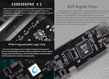 Gustard X26III DAC Network Bridge and Streaming ES9039SPRO X2 Full Balanced HiFi MQA DAC with Remote Control (Black)