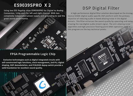 Gustard X26III DAC Network Bridge and Streaming ES9039SPRO X2 Full Balanced HiFi MQA DAC with Remote Control (Black)