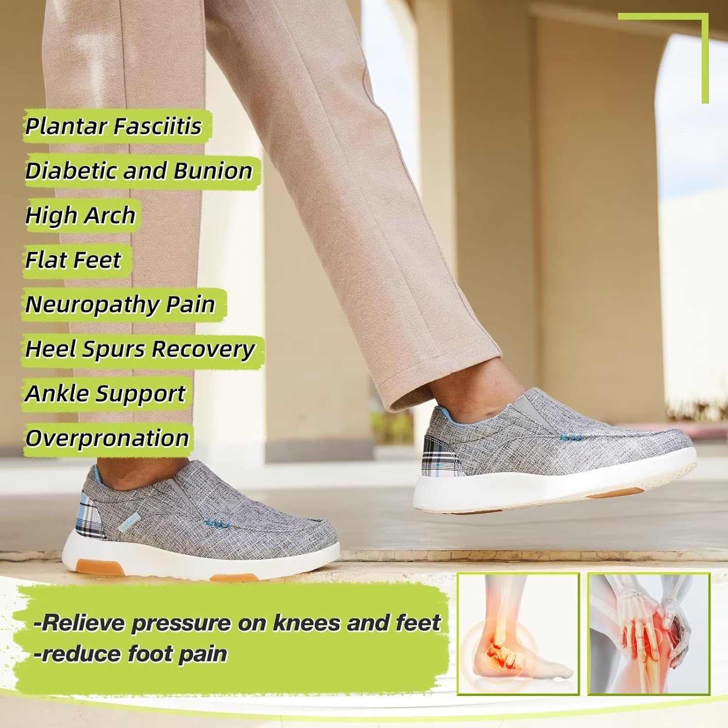 Women's Orthopedic Slip-On Loafers Walking Shoes: Breathable Plantar Fasciitis Supportive Loafers Shoes, Flat Feet High Arch Rebound Heel and Foot Pain Relief Soft Loafers Grey Blue Size 9.5 - Image 4