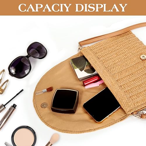 Miniatura 6 de Bolso de mano de paja para mujer, tejido de ratán, bolso tipo sobre cruzado, cartera, bolsos de hombro para el verano