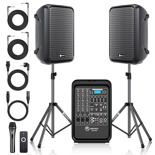 Professional Portable All-in-One Integrated 2-Way PA System Fixed Setup, Suitcase Design w/ 8-Channel Mixer, 2 Speaker Stands, Bluetooth, Mic for Performances, Presentations