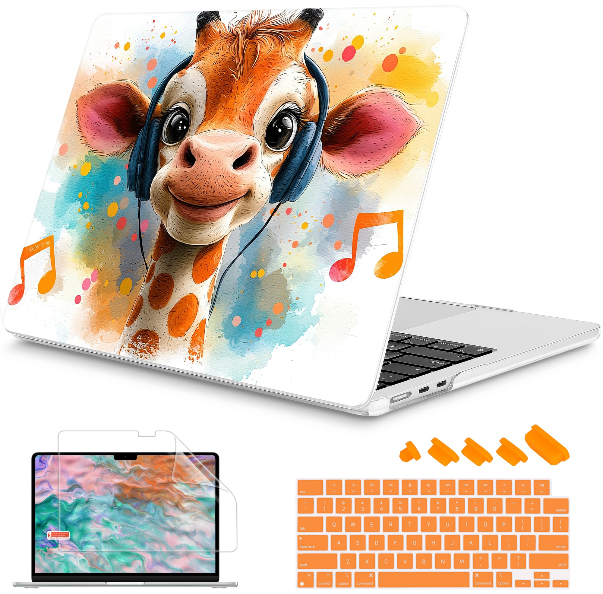 Mektron Case for 2026 MacBook Air 13-inch M5 Laptop A3449 with 13.6-inch Liquid Retina Display, 2025 2024 2022 M4/M3/M2 MacBook Air 13" Hard Shell Cover, Fit Model A3240 A3113 A2681, Cute Giraffe
