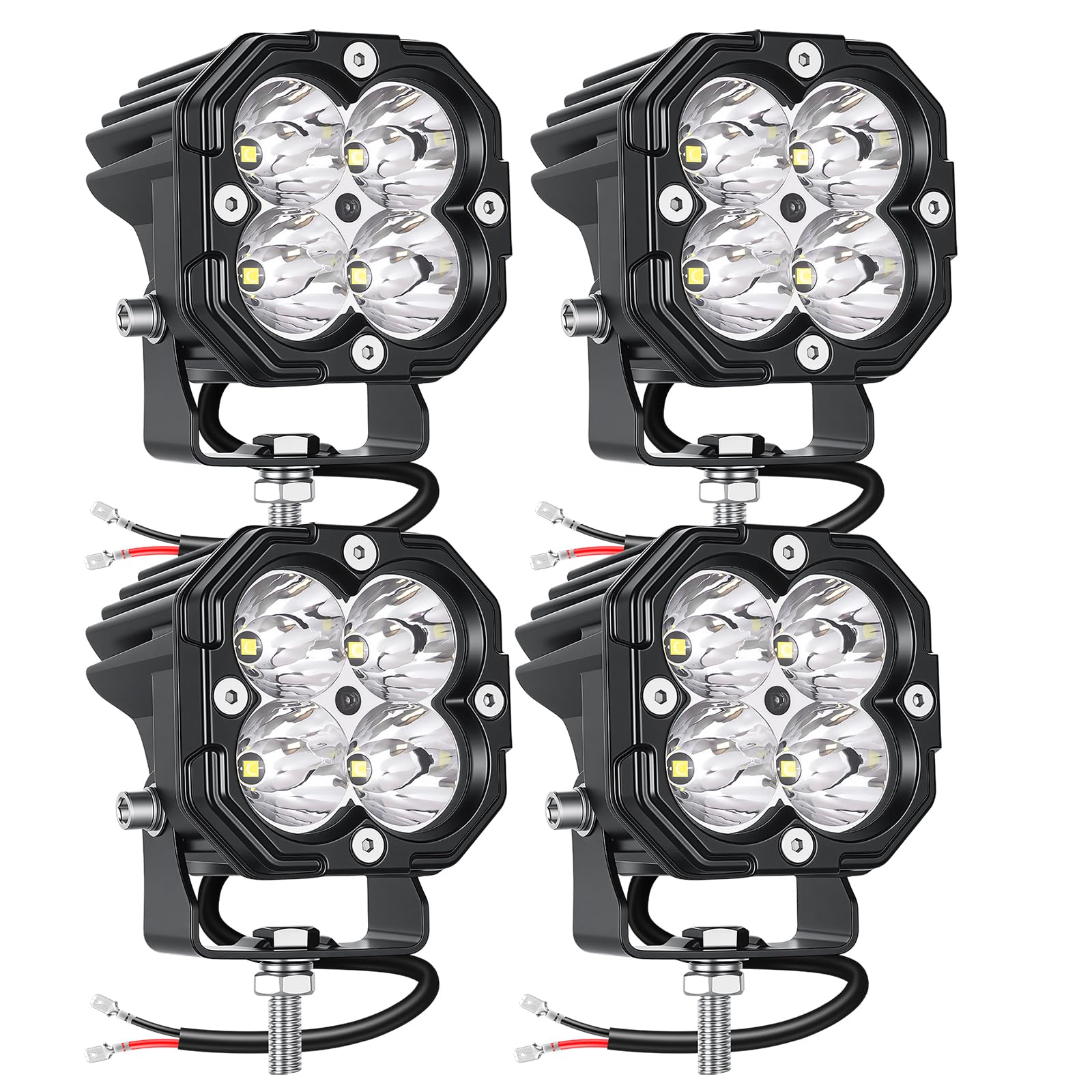 RIGIDON 4 szt. 7,6 cm 40 W światła punktowe, 12 V 24 V LED światła robocze, lampa do jazdy samochodowej, terenowej, łodzi, ciężarówki, 4 x 4 SUV, ATV, traktorów, koparki, motocykla, pickup, 6000 K,