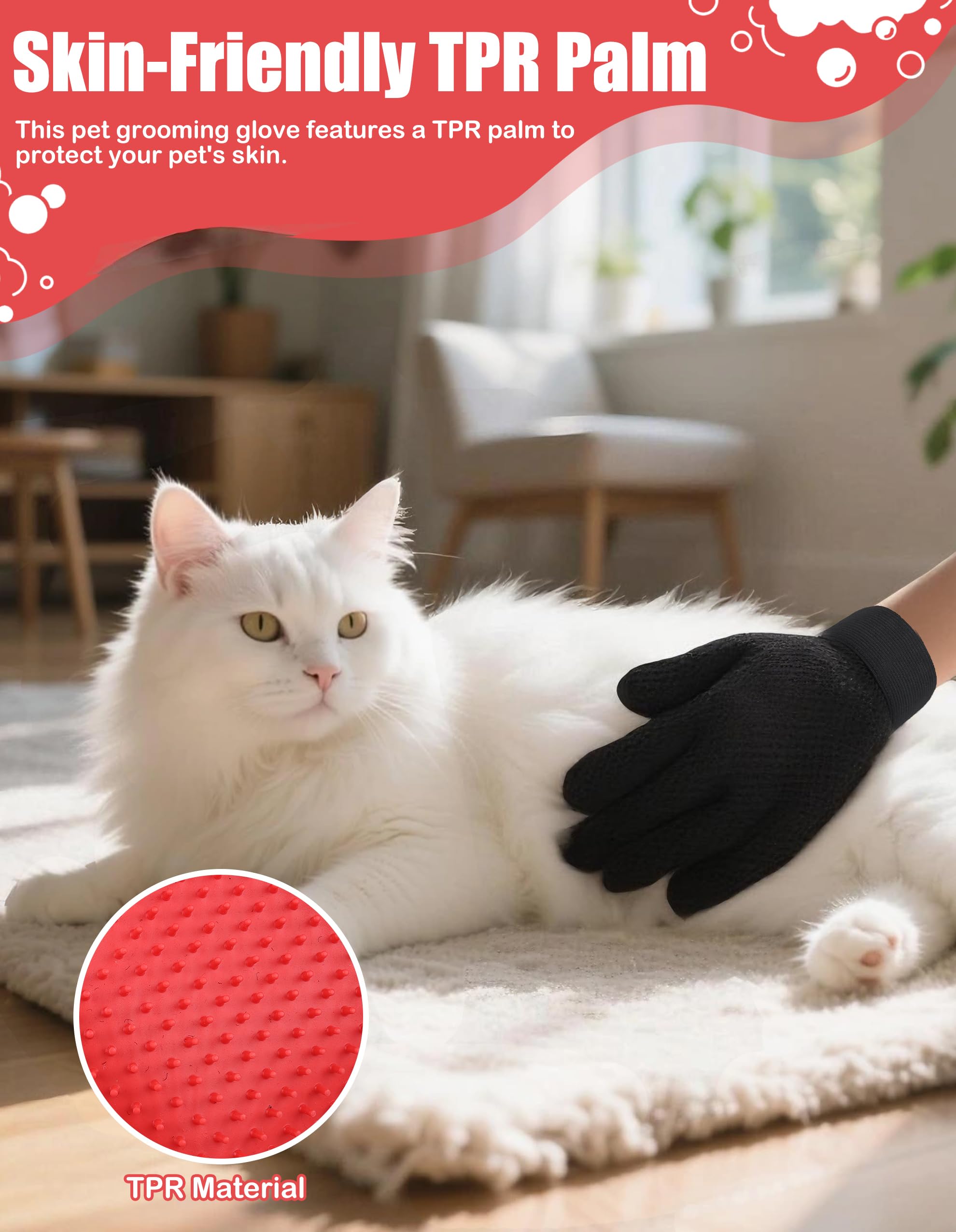 Itingy Cat Grooming Gloves 259-Tip, Pet Hair Removal Mitt for Cat/Dog/Rabbit with Sensitive Skin - Image 4