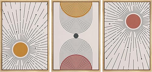 Wall26 lienzo enmarcado para pared, juego de arte colorido geométrico de mediados de siglo, luz solar, naturaleza, ilustraciones abstractas, arte