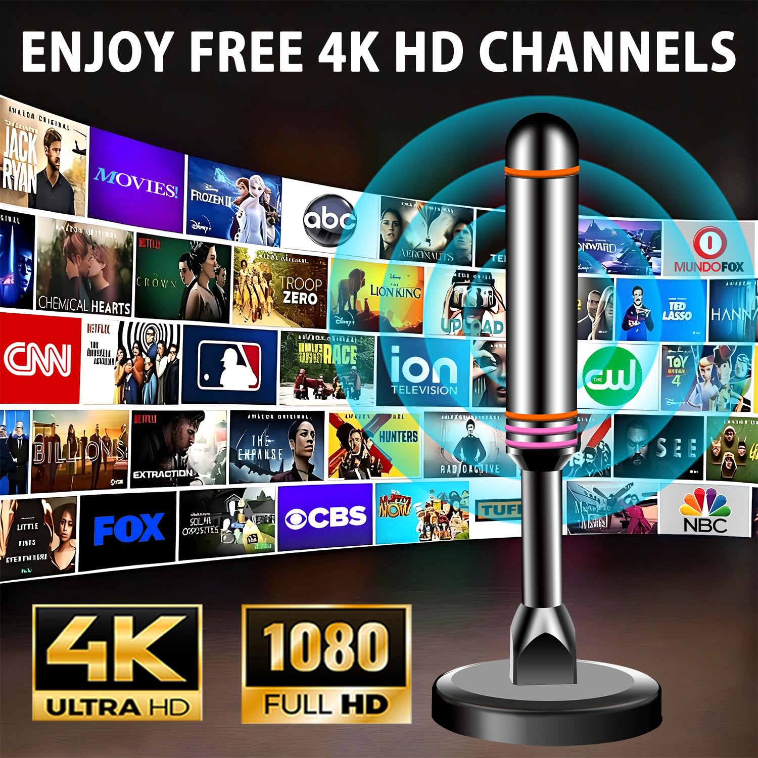 Antenna TV digitale per Smart TV da interni, antenna TV per canali locali in 4K 1080P, portata 52,9 miglia e ricezione a 360°, antenna HDTV con base magnetica, cavo coassiale da 2,4 m per una facile