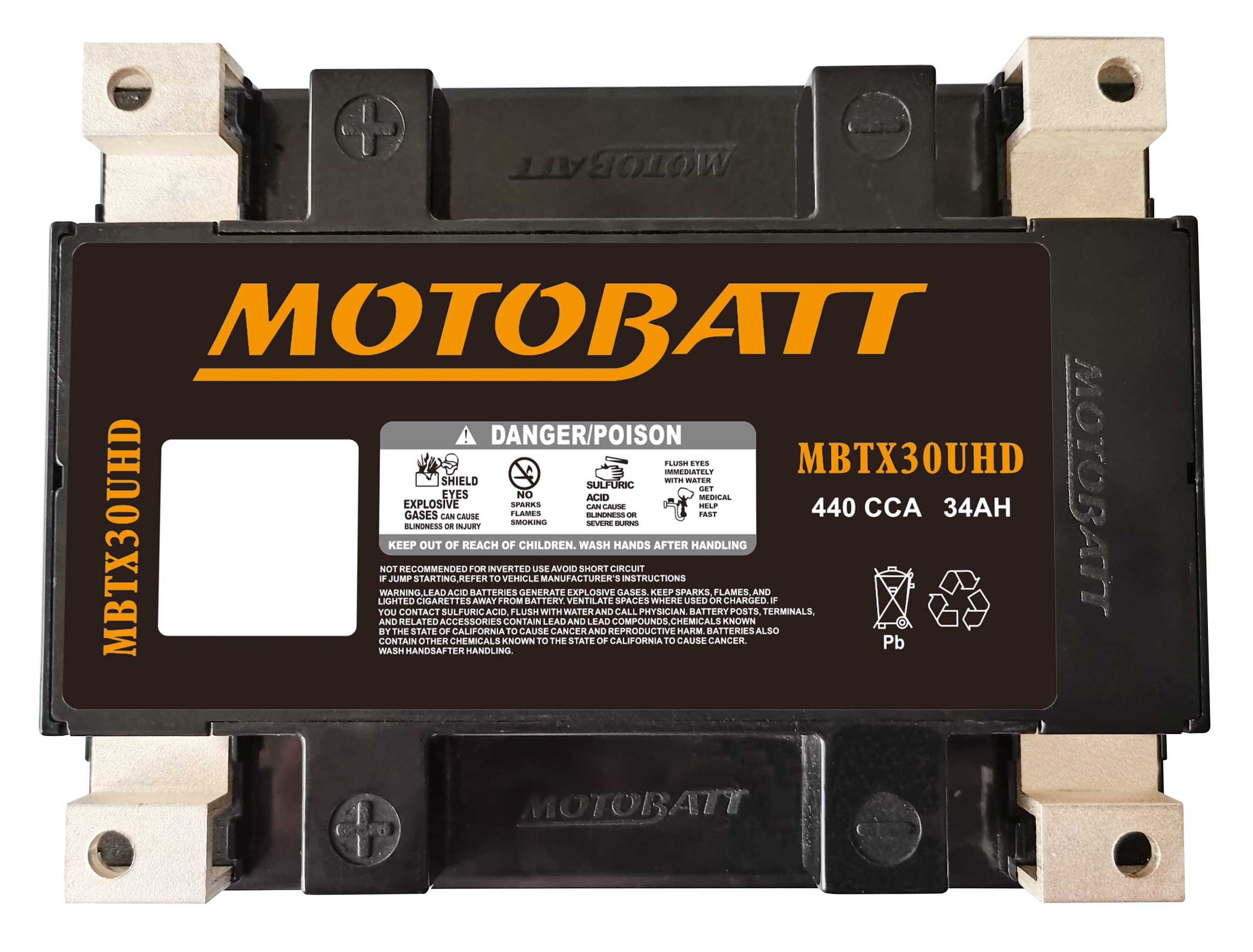 MOTOBATT Batería precargada y sellada MBTX30UHD de 12 V y 33 Ah, de Alta Capacidad y fiabilidad para Motocicletas, quads y vehículos Deportivos