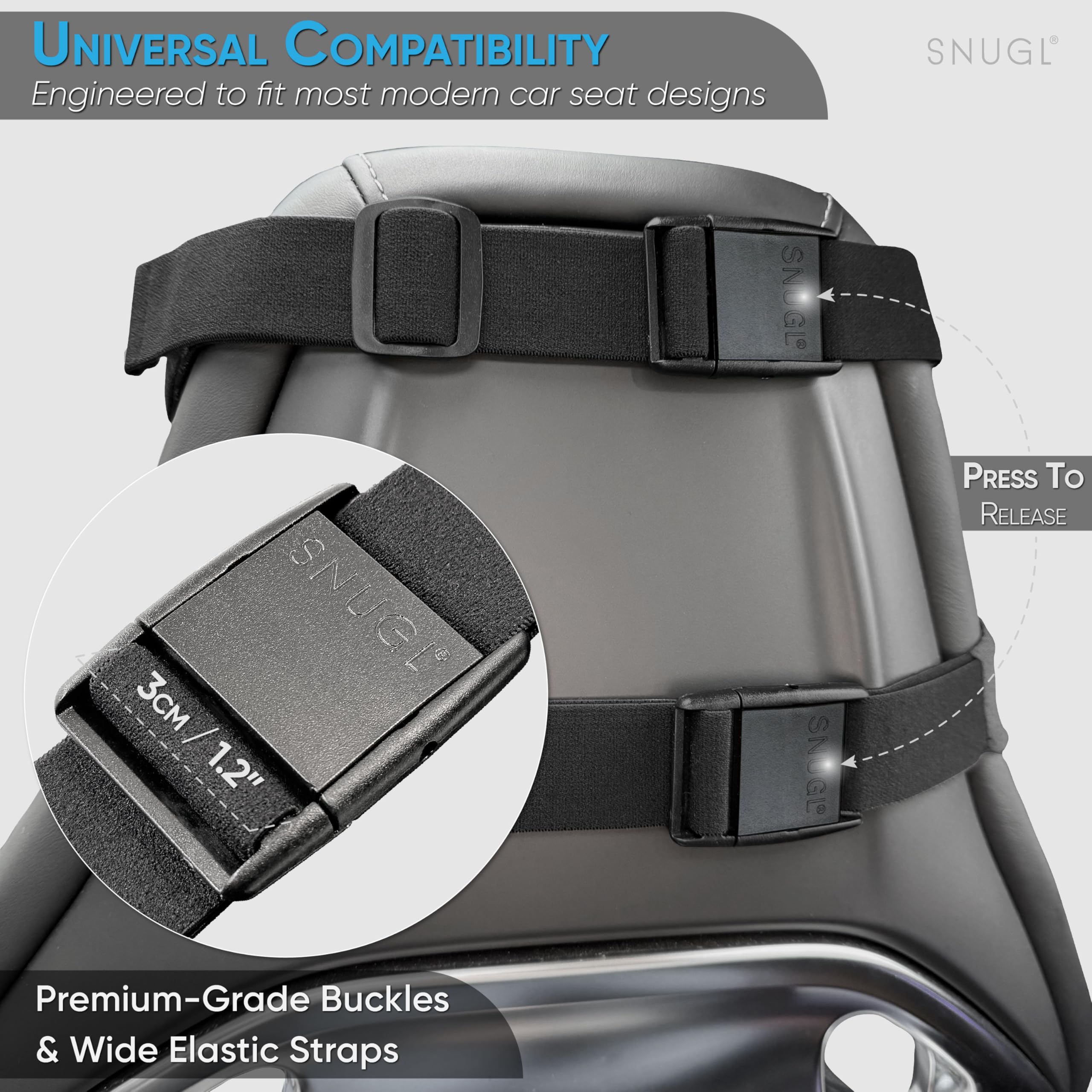 SNUGL Almohada Cervical para Coche | Cojín Reposacabezas de Espuma Viscoelástica | Soporte para Cuello, Cabeza y Hombros | Cojín de Viaje Ergonómico (Gris)
