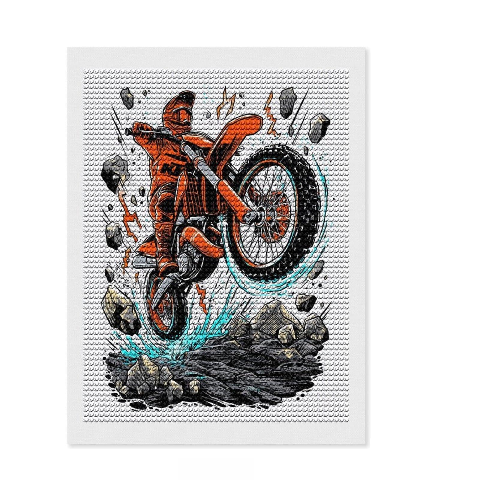Junmoney Racing Over Rocks Diamond Art Canvas 12"x16", for Creative Relaxation, Simple to Start, Aesthetic Room Decor, Holiday Gift Idea