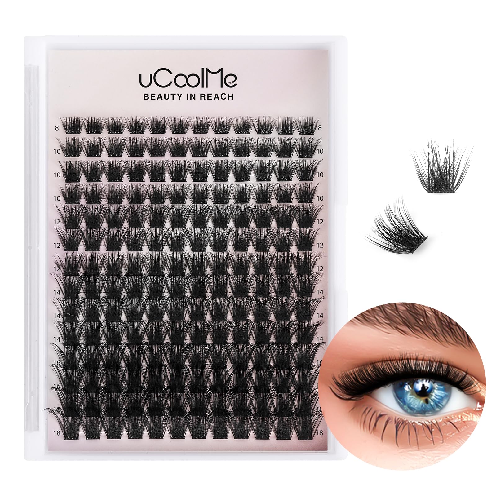 Magic Lash Clusters 8-18mm Volume Fluffy Eyelash Clusters D Curl - WideSpan DIY Eyelash Extension Cat Eye Lashes Individual Fake Eyelashes Clusters with 0.05mm Ultra-Thin Black Band