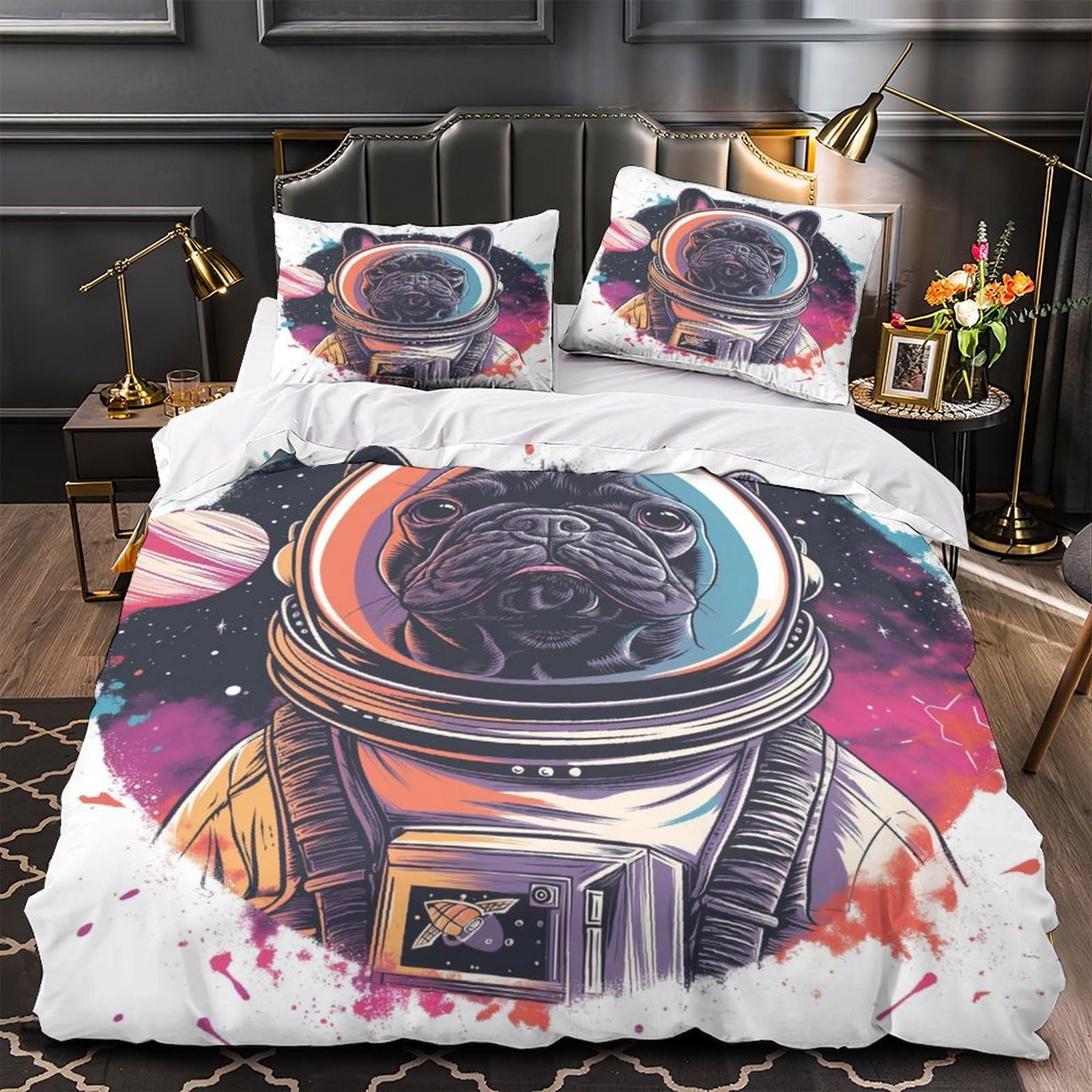 Stampato in 3D Bulldog francese Copertina Stampata Microfibra Disegnata Biancheria Da Letto Stile Morbido Con 2 Federe,Double（200x200cm）, Per Adolescenti E Adulti