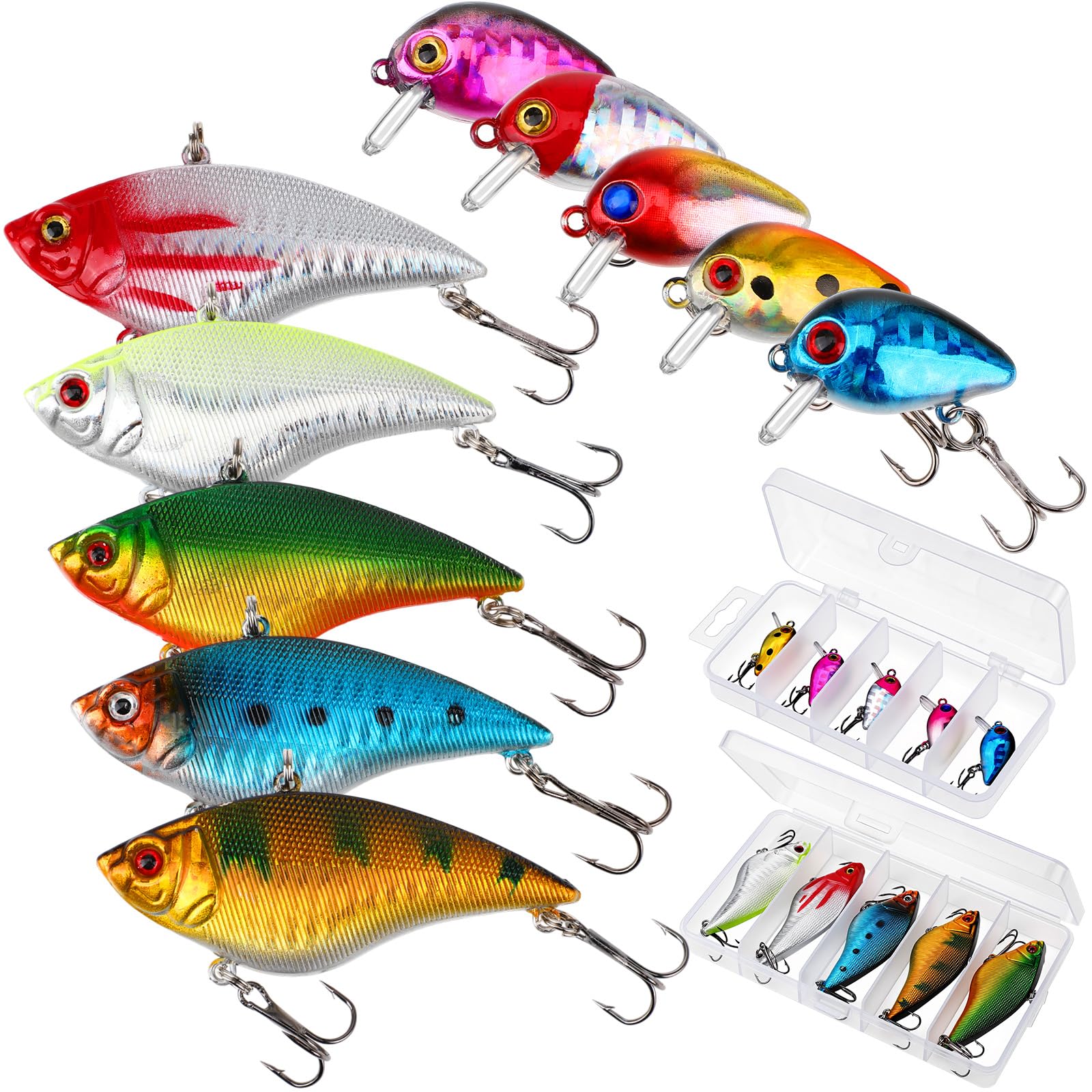 Skylety 10 Pieces Mini Fishing Lures Fishing Hard Baits Hooks Crankbaits Lures Baits Topwater Strong Sound for More Bites Freshwater Saltwater Trout Bass Perch with Box(Fish) : Sports & Outdoors