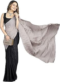 sidhidata Women's Crushed/Pleated Plain Chinon Saree With Unstitched Blouse Piece (Half & Half Saree)-picture-20