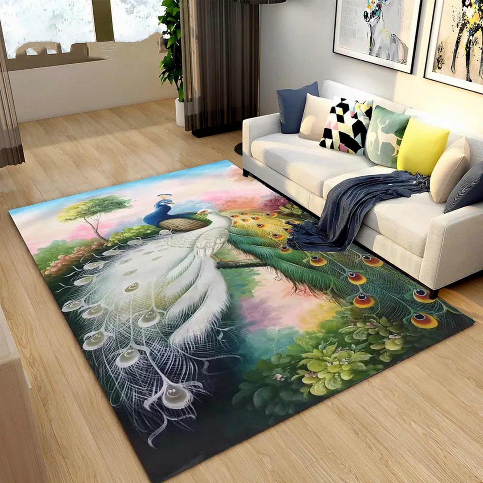 Tapis paon animal 3D en polyester doux, tapis d'ornement haut de gamme