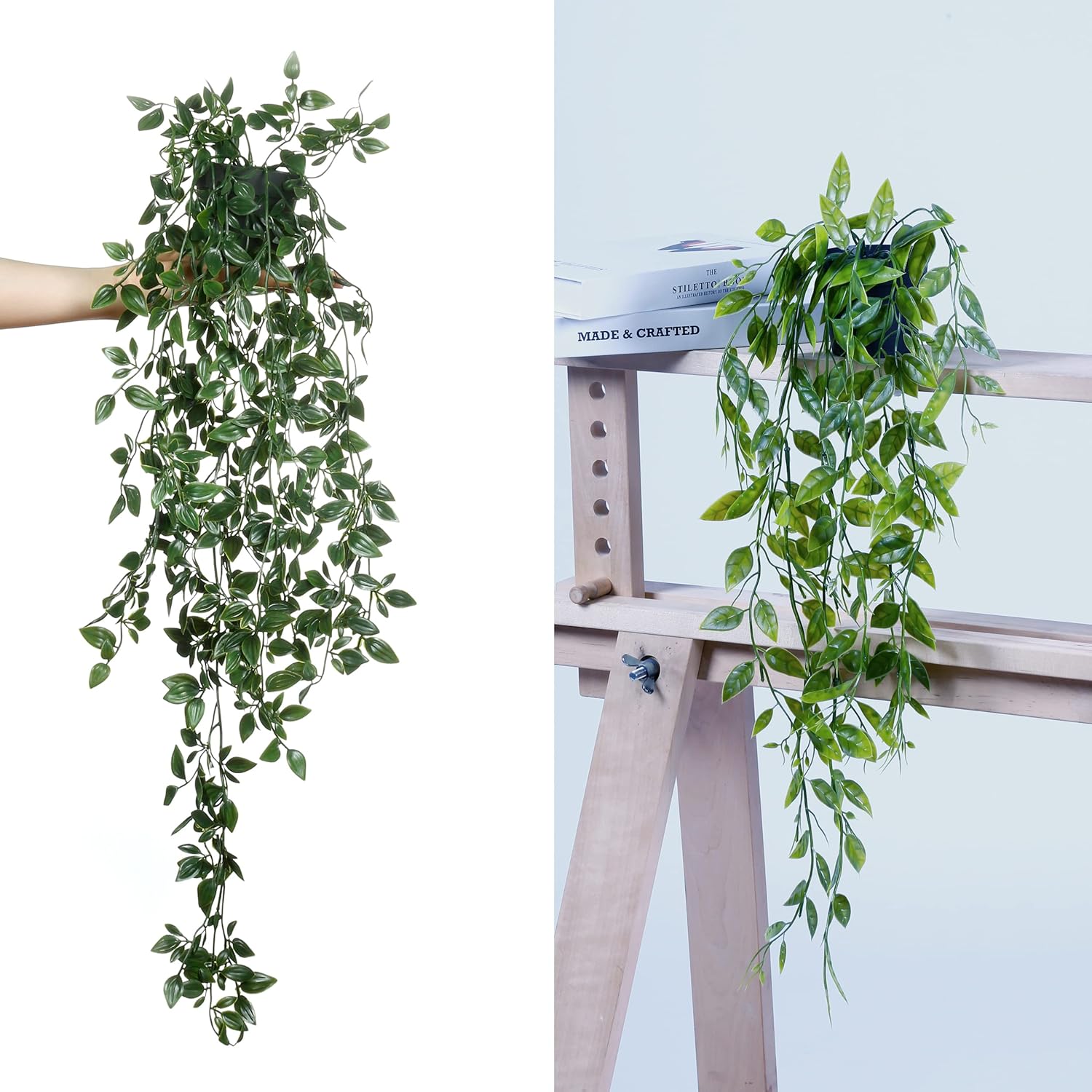 Sggvecsy Fake Hanging Plants 3 Pack Artificial Eucalyptus Fake Potted Greenery Faux Eucalyptus Mandala Vine Pea Pod for Home Indoor Outdoor Wall Garden Wedding Decor - Image 4
