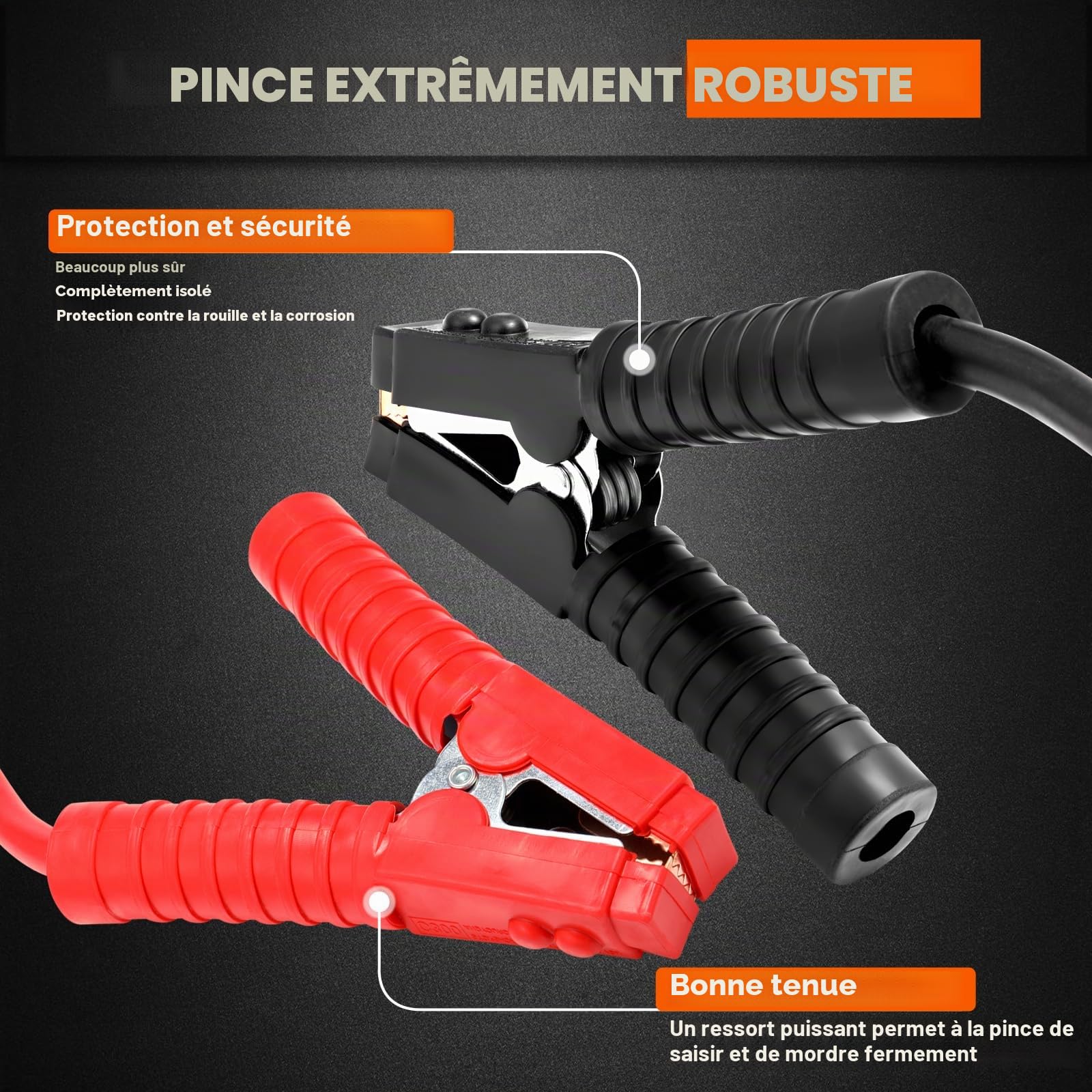 GEARMONSTER Câble de démarrage, 2X6M 3000A Câble de Pontage, Booster de Batterie de Voiture Portable pour Voiture, câble de démarrage en cuivre 16mm² avec bornes de câble