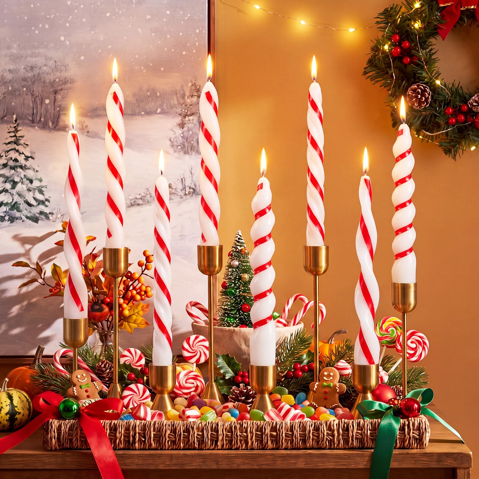 Conelist 8 velas de Navidad con forma de espiral, velas cónicas decorativas de Navidad, velas perfumadas de cera para Nochebuena, vacaciones, invierno, decoración de mesa para el hogar, regalo