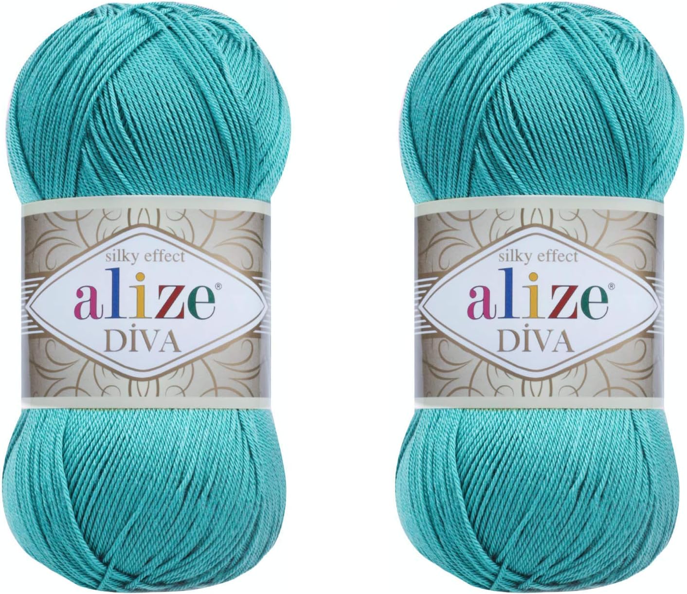 Diva Yarn Hand Knitting Yarn 100% Microfiber Acrylic Yarn Alize Diva Silk Effect Thread Crochet Art Lace Craft Lot of 2 skeins 200gr 767 yds (376-Cyan)