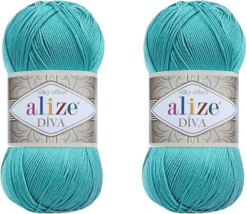 Alize Diva Yarn Hand Knitting Yarn 100% Microfiber Acrylic Yarn Alize Diva Silk Effect Thread Crochet Art Lace Craft Lot of 2 skeins 200gr 767 yds 376-Cyan