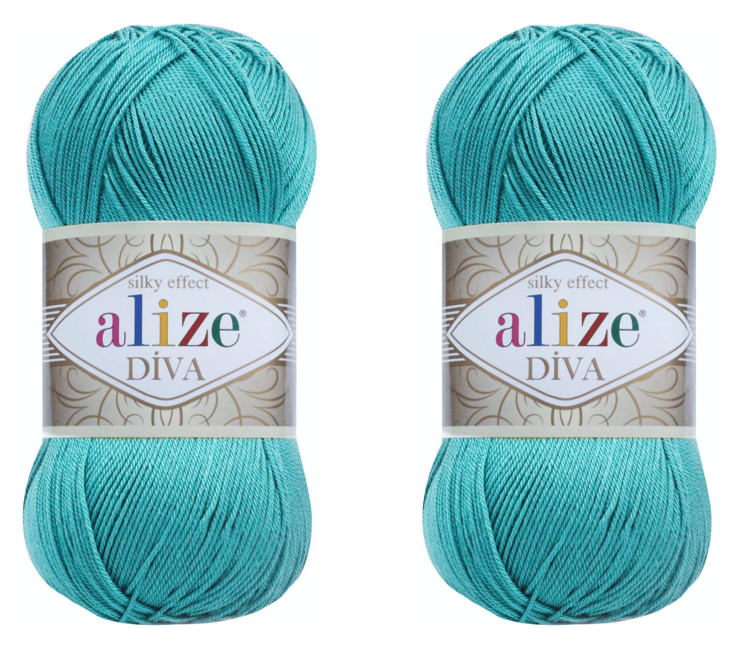 AlizeDiva Yarn 100% Microfiber Acrylic Yarn, 2 Skeins of 200gr/767yds, Cyan, Silk Effect, Hand Knitting & Crochet, Fingering Weight